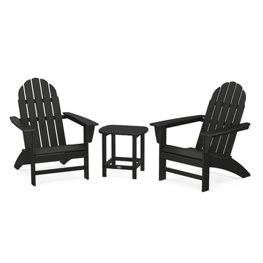 POLYWOOD Vineyard 3-Piece Adirondack Set w/ South Beach 18-Inch Side Table - Black
